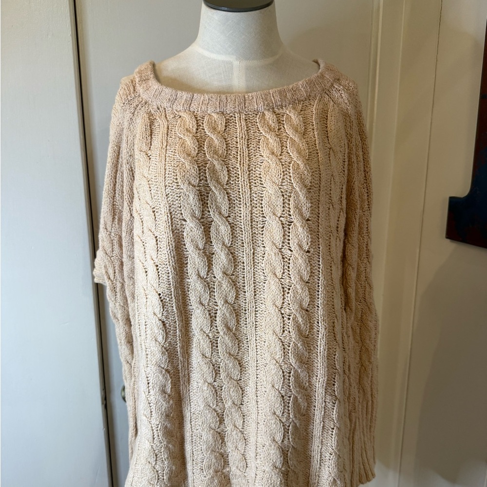 Olivaceous Beige Cable Knit Cold Shoulder sweater Sz M